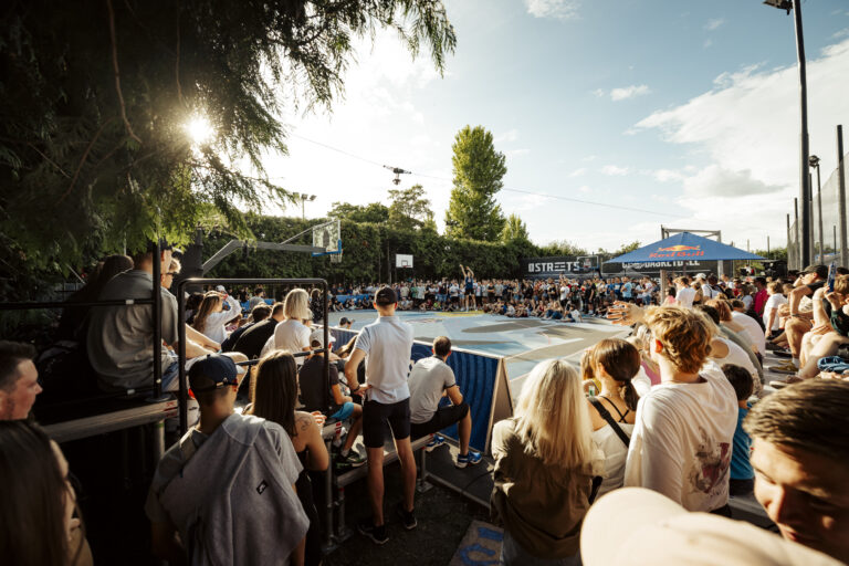 Competitors perform during The Streets 3 point challenge battle at Red Bull Half Court National Finals in Prague, Czech Republic on August 13, 2022.